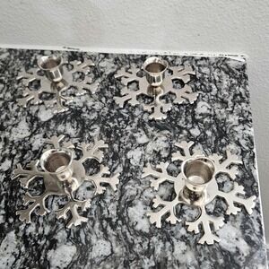 Vintage ornate set of 4 silver-plated snowflake candle holders